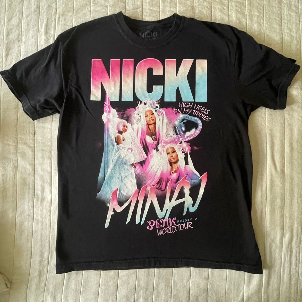 Nicki Minaj Black Graphic Tour Tee with Pink & Blue Print Large